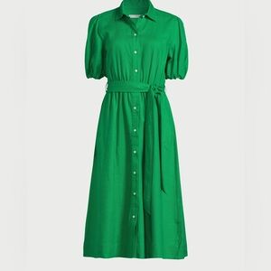 Free Assembly Midi Shirtdress - Green women's Puff Sleeve Dress| Sz XS